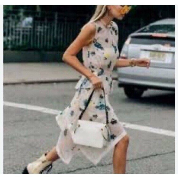 Self-Portrait Blush- Pink Asymmetric Graphic Floral Print Dress Size 6 NWOT - Picture 12 of 12